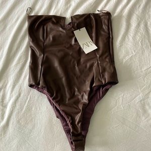 NWT Zara Leather Bodysuit